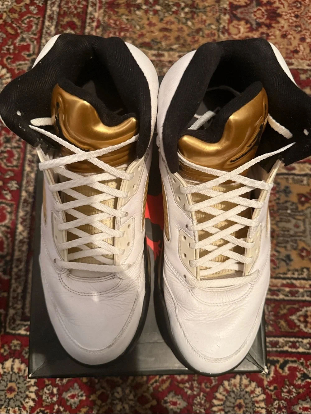 Jordan 5 Retro Olympic- White and Gold Retro Basketball Sneakers